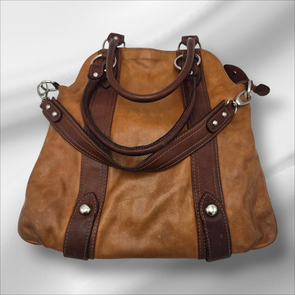 Italian Brown on Brown Leather Tote Shoulder Bag